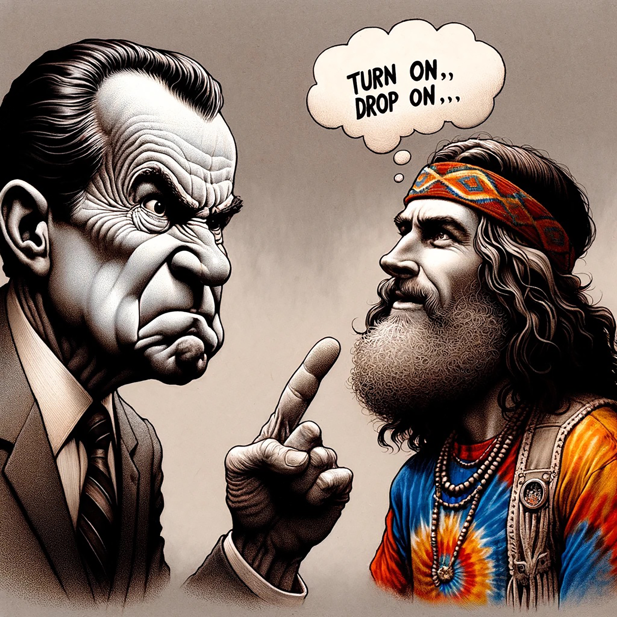 Nixon wags finger at "Timothy Leary"
